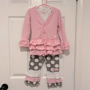 Flowersak 3 Piece Outfit w/ Top, Cardigan, and Capris with Ruffles